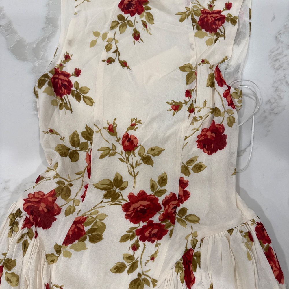 Sleeveless Cream Floral Maxi Dress with Red Rose Print - Picture 2 of 3